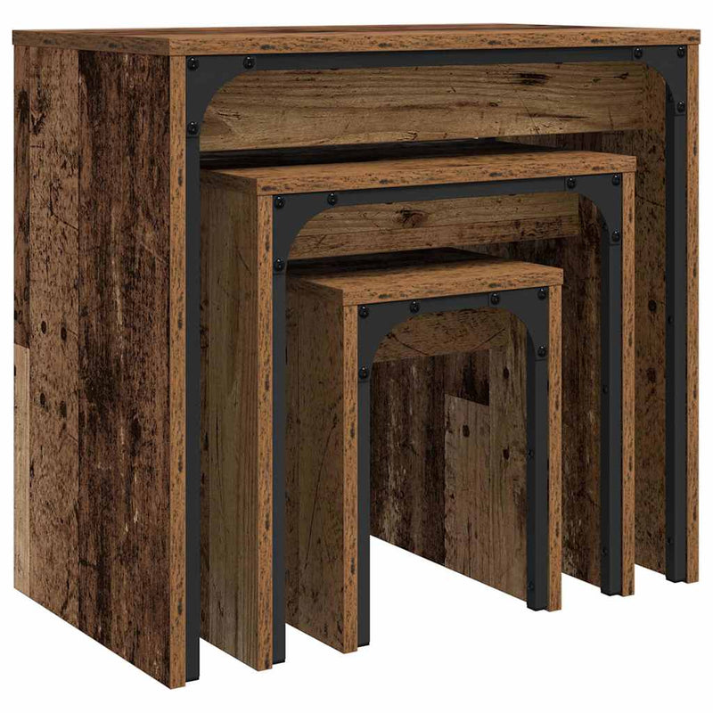 vidaXL Fészkelt Kávézó Asztal 3 pcs Régi fa 60 x 35 x 56 cm Faanyag