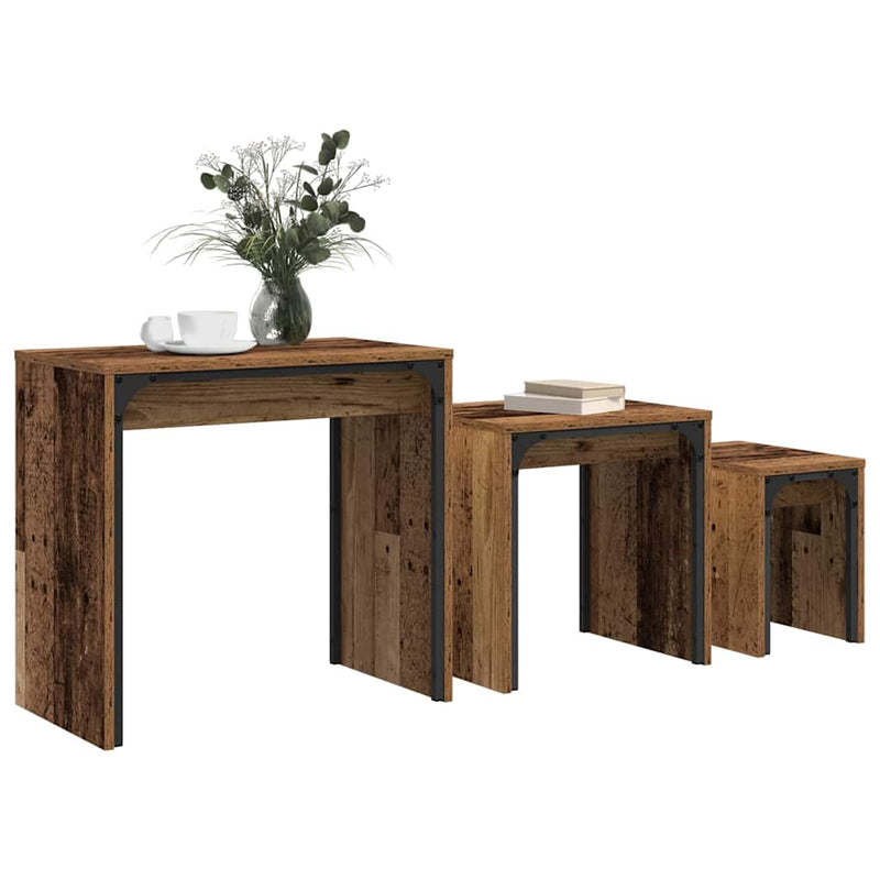 vidaXL Fészkelt Kávézó Asztal 3 pcs Régi fa 60 x 35 x 56 cm Faanyag