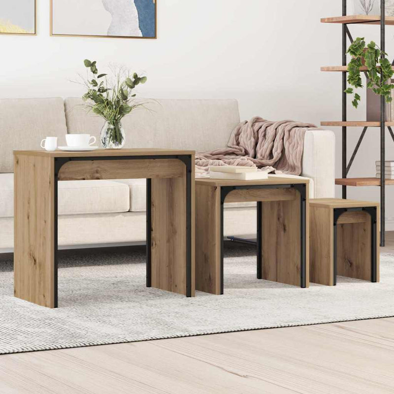 vidaXL Fészkelt Kávézó Asztal 3 pcs kézműves tölgy 60 x 35 x 56 cm