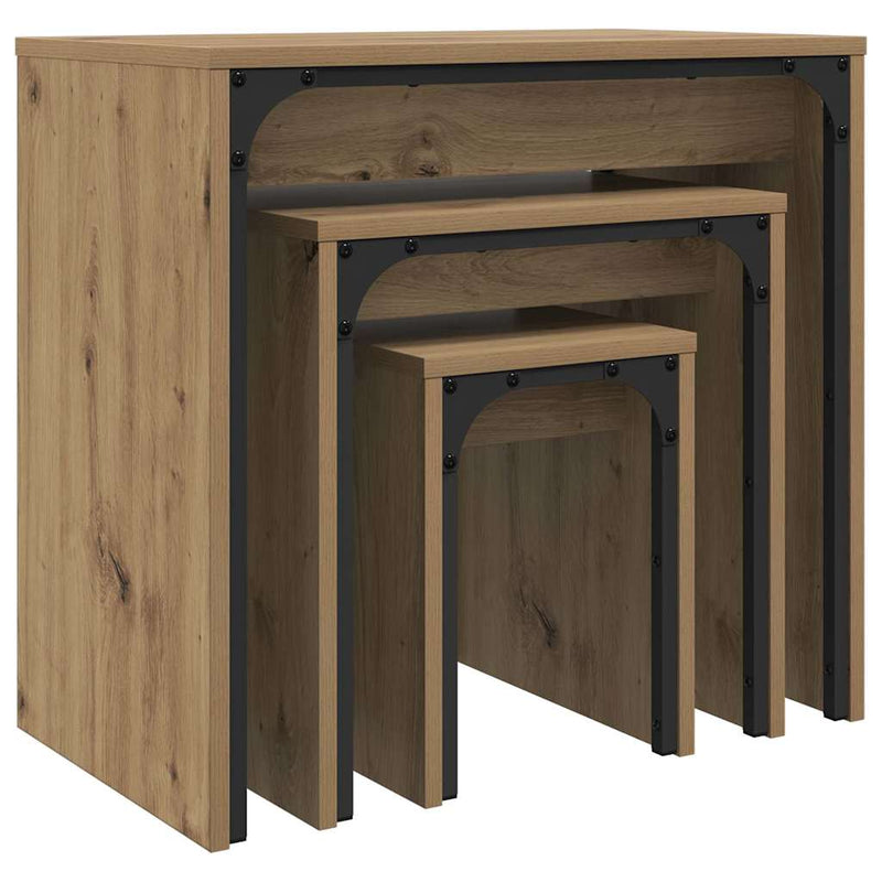 vidaXL Fészkelt Kávézó Asztal 3 pcs kézműves tölgy 60 x 35 x 56 cm
