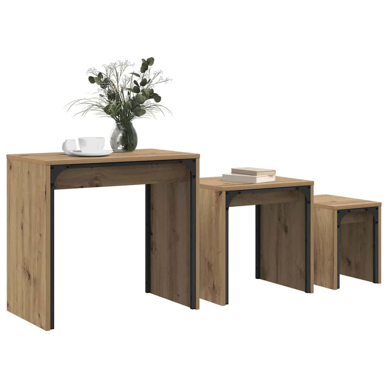 vidaXL Fészkelt Kávézó Asztal 3 pcs kézműves tölgy 60 x 35 x 56 cm