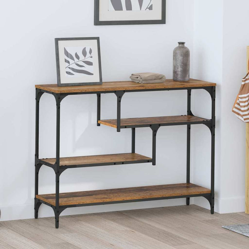 vidaXL Konzolasztal polcokkal Régi fa 100 x 30 x 75 cm Faanyag