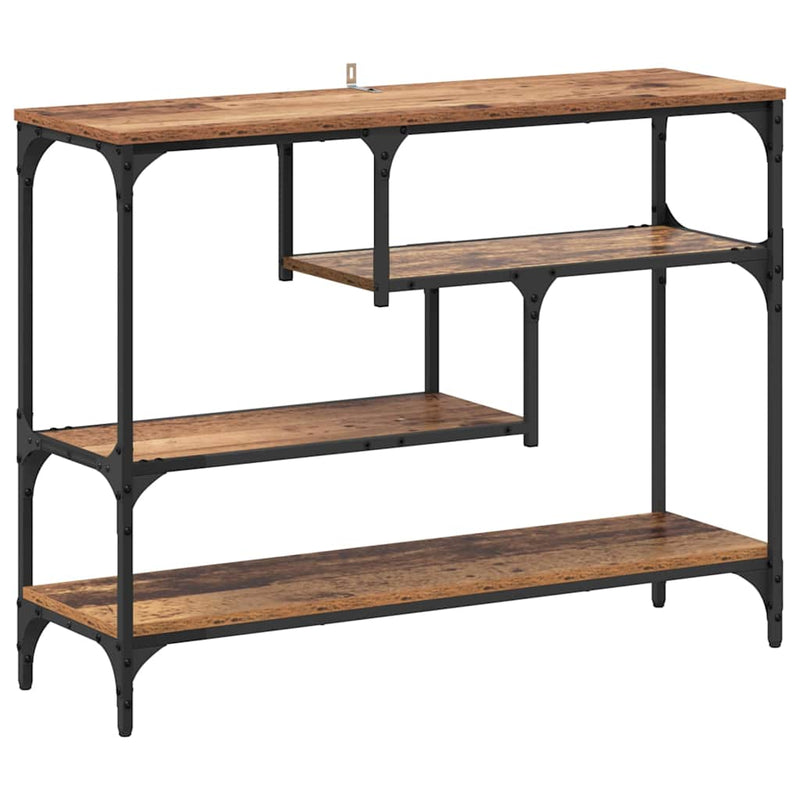 vidaXL Konzolasztal polcokkal Régi fa 100 x 30 x 75 cm Faanyag