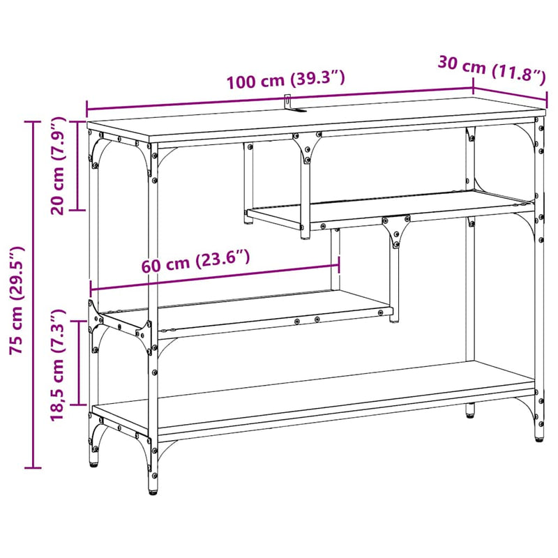 vidaXL Konzolasztal polcokkal Régi fa 100 x 30 x 75 cm Faanyag