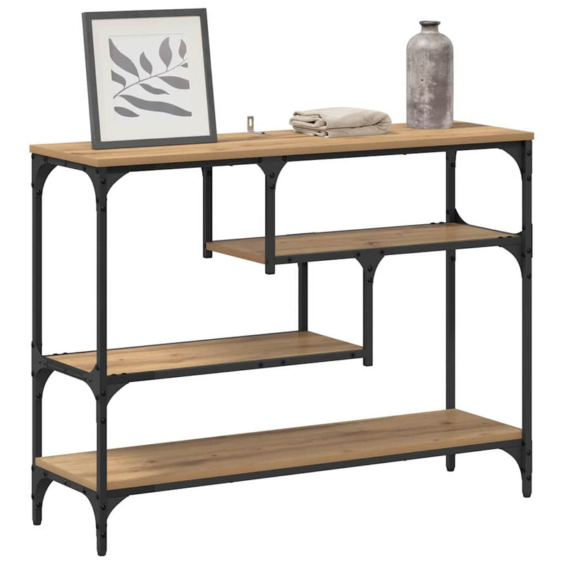 vidaXL Konzolasztal polcokkal kézműves tölgy 100 x 30 x 75 cm Faanyag