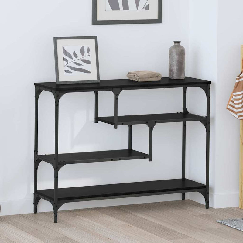 vidaXL Konzolasztal polcokkal Musta tammi 100 x 30 x 75 cm Faanyag