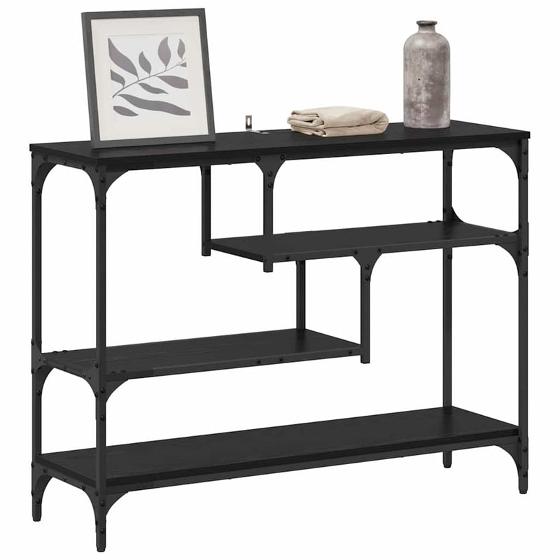 vidaXL Konzolasztal polcokkal Musta tammi 100 x 30 x 75 cm Faanyag