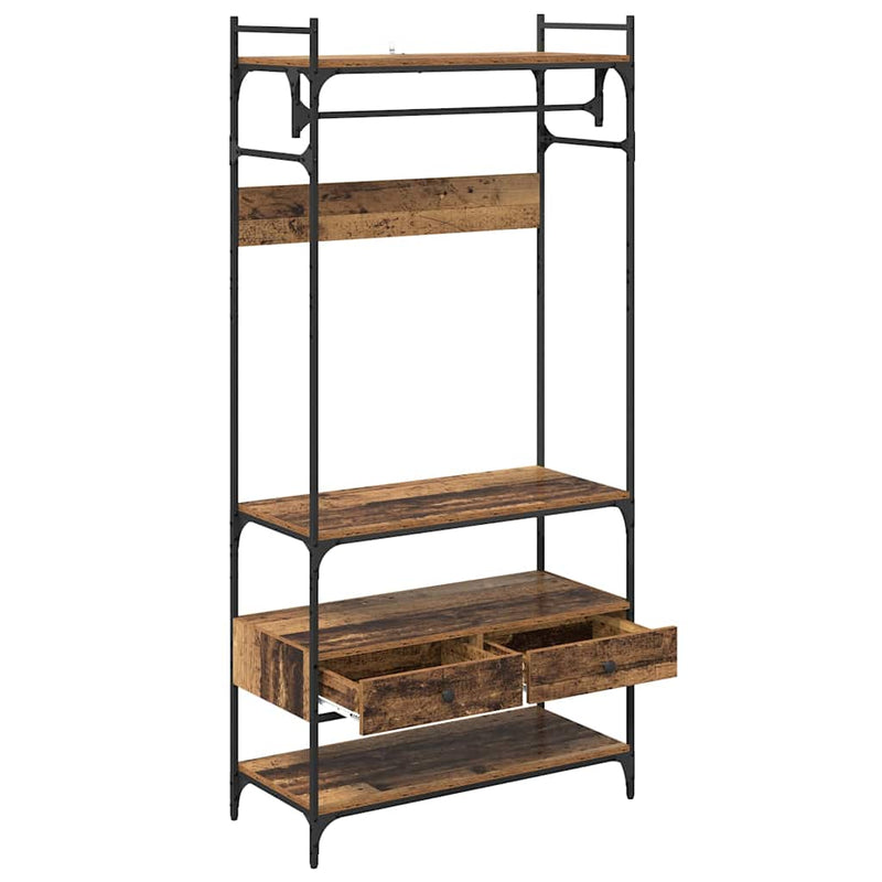 vidaXL Ruhásszekrény fiókkal Régi fa 89 x 39 x 184.5 cm Faanyag