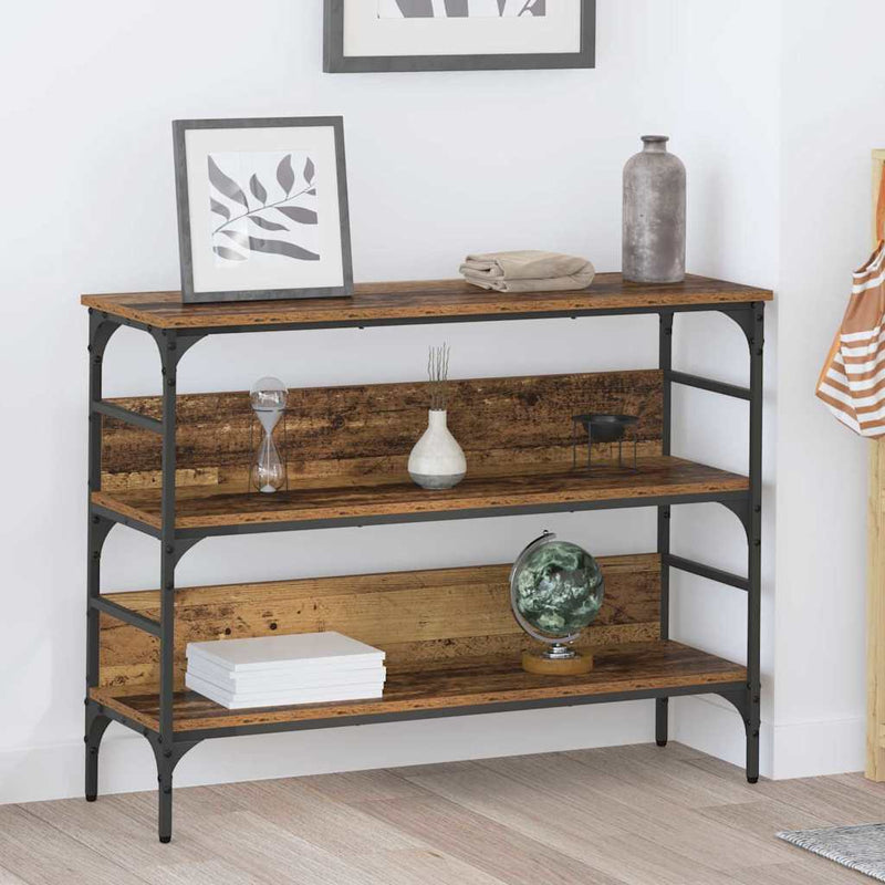 vidaXL Konzolasztal polcokkal Régi fa 100 x 32 x 75 cm Faanyag