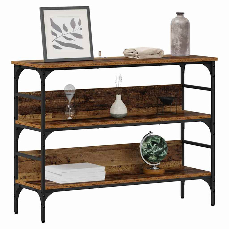 vidaXL Konzolasztal polcokkal Régi fa 100 x 32 x 75 cm Faanyag