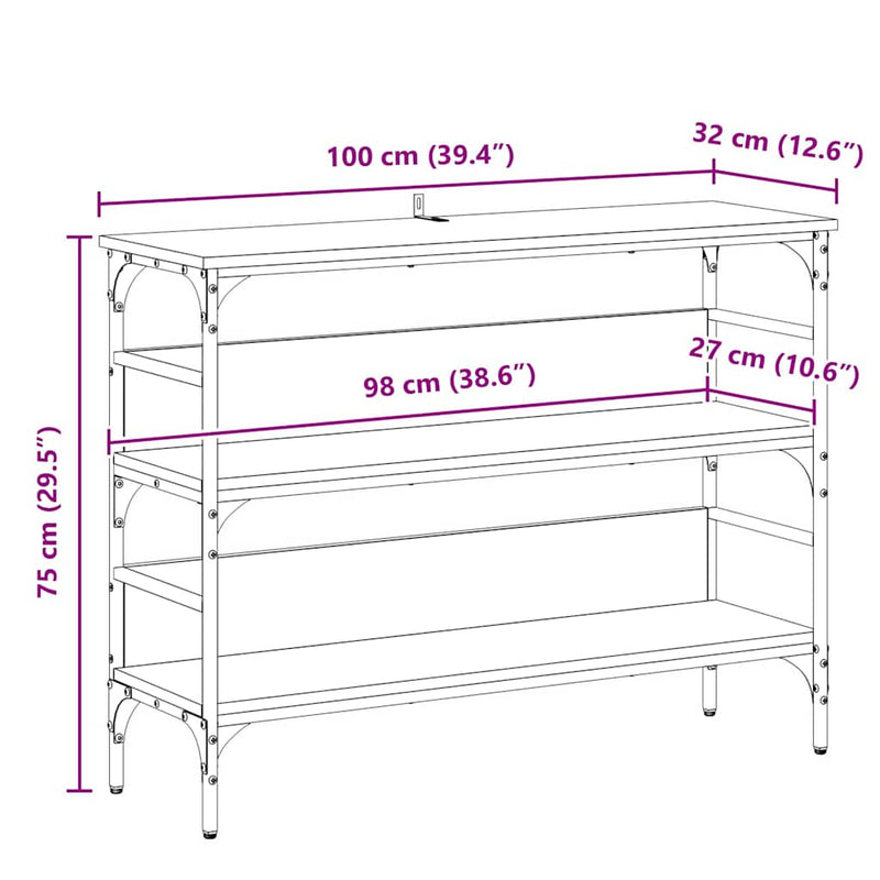 vidaXL Konzolasztal polcokkal Régi fa 100 x 32 x 75 cm Faanyag