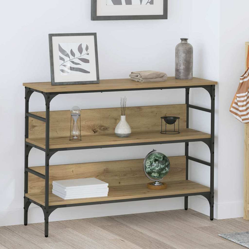 vidaXL Konzolasztal polcokkal kézműves tölgy 100 x 32 x 75 cm Faanyag