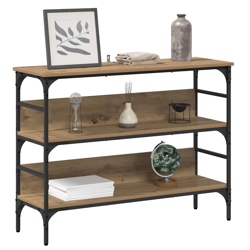 vidaXL Konzolasztal polcokkal kézműves tölgy 100 x 32 x 75 cm Faanyag