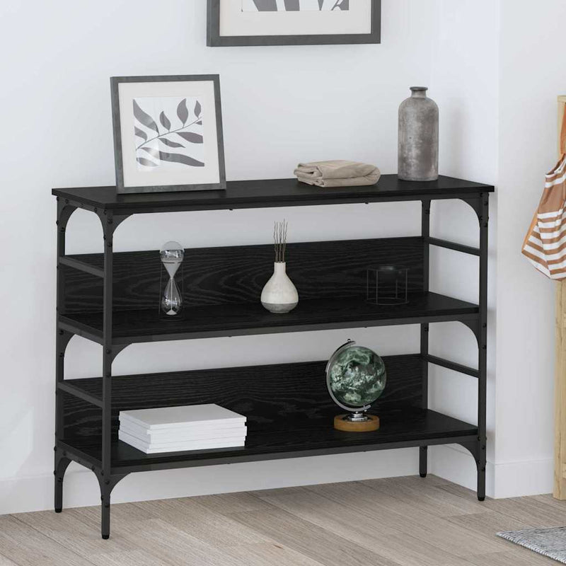 vidaXL Konzolasztal polcokkal Musta tammi 100 x 32 x 75 cm Faanyag