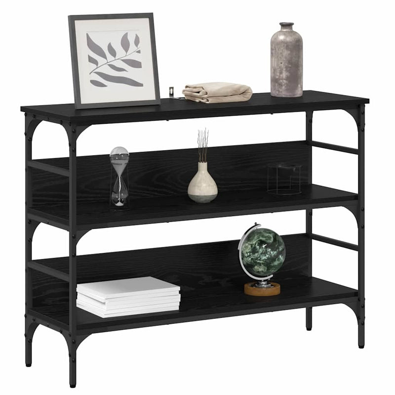 vidaXL Konzolasztal polcokkal Musta tammi 100 x 32 x 75 cm Faanyag