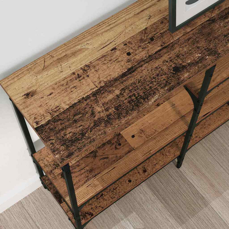 vidaXL Konzolasztal polcokkal Régi fa 160 x 29 x 80 cm Faanyag