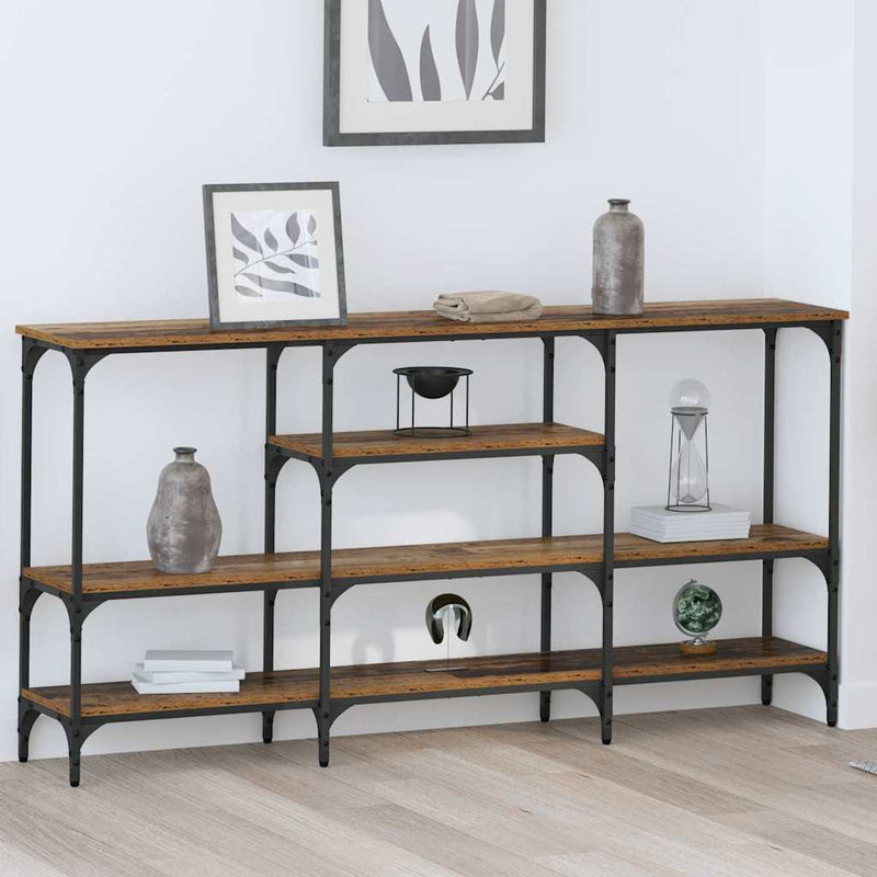 vidaXL Konzolasztal polcokkal Régi fa 160 x 29 x 80 cm Faanyag
