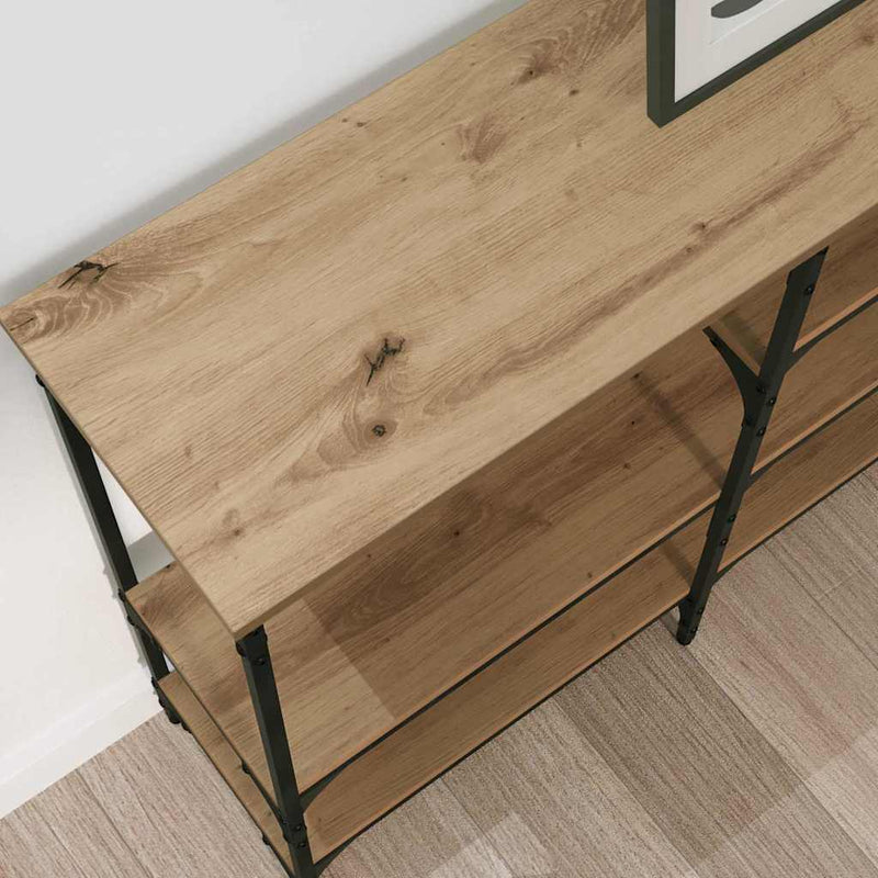 vidaXL Konzolasztal polcokkal kézműves tölgy 160 x 29 x 80 cm Faanyag