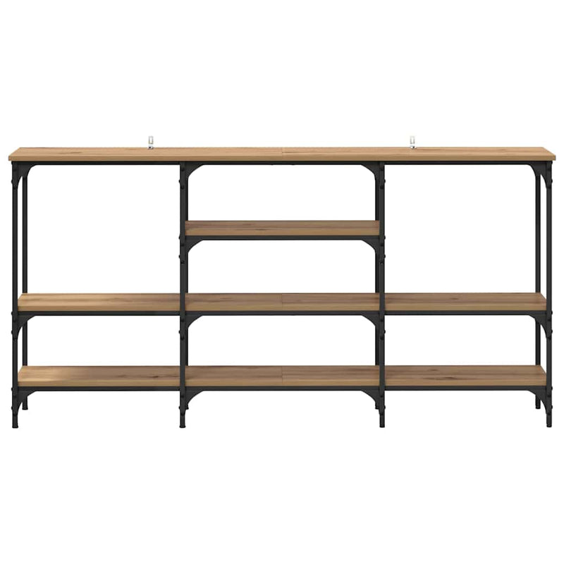 vidaXL Konzolasztal polcokkal kézműves tölgy 160 x 29 x 80 cm Faanyag