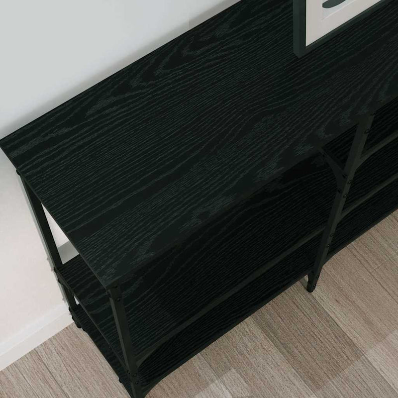 vidaXL Konzolasztal polcokkal Musta tammi 160 x 29 x 80 cm Faanyag