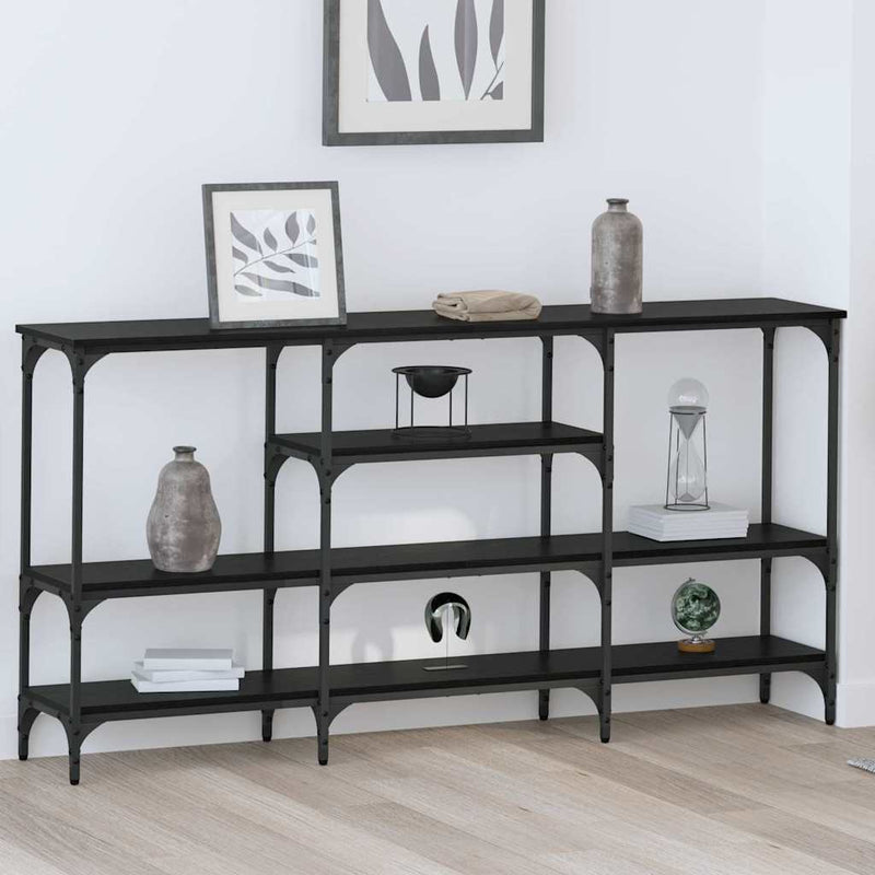vidaXL Konzolasztal polcokkal Musta tammi 160 x 29 x 80 cm Faanyag