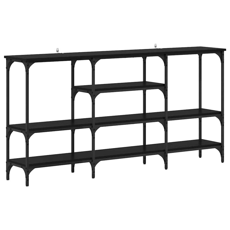 vidaXL Konzolasztal polcokkal Musta tammi 160 x 29 x 80 cm Faanyag
