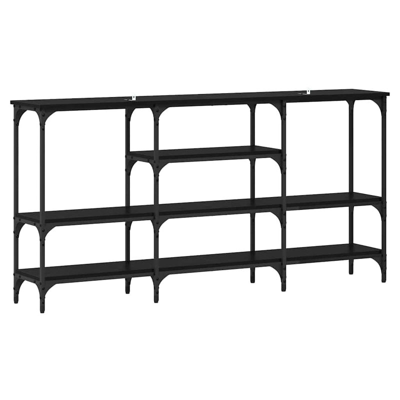 vidaXL Konzolasztal polcokkal Musta tammi 160 x 29 x 80 cm Faanyag