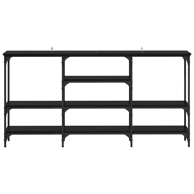 vidaXL Konzolasztal polcokkal Musta tammi 160 x 29 x 80 cm Faanyag
