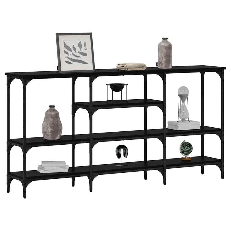 vidaXL Konzolasztal polcokkal Musta tammi 160 x 29 x 80 cm Faanyag