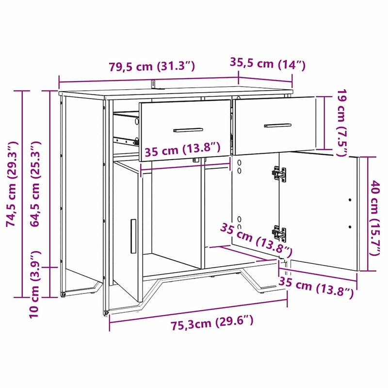 vidaXL Széf fiókkal kézműves tölgy 79.5 x 35.5 x 74.5 cm Faanyag