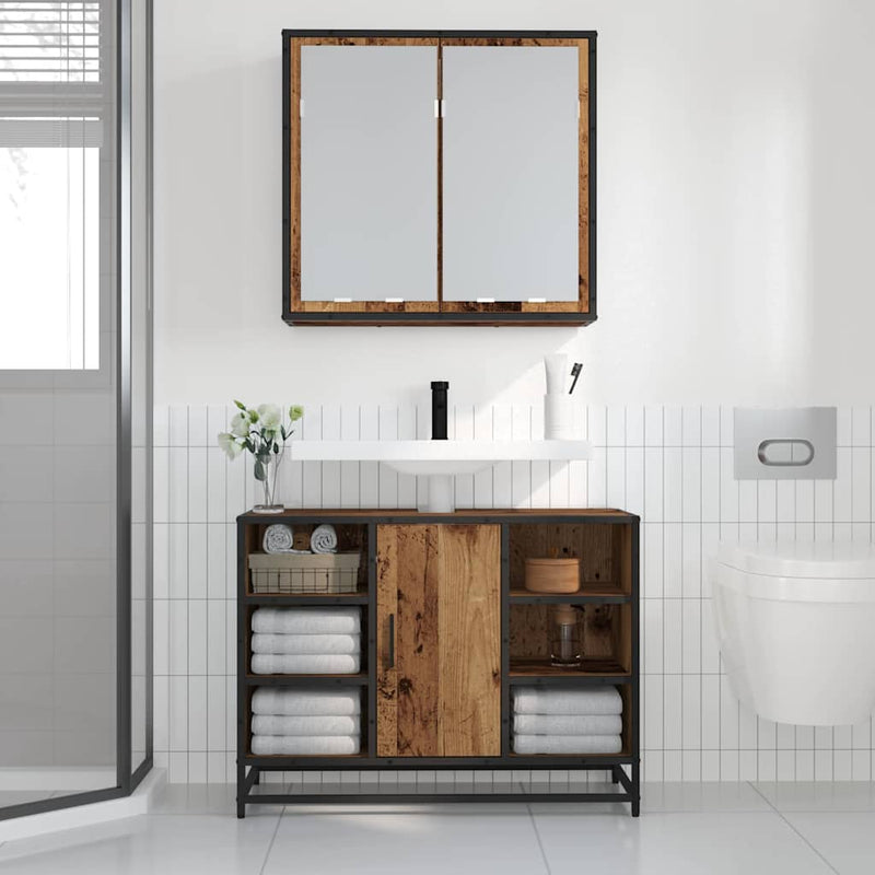 vidaXL Fürdőszobai tükörszekrény Régi fa 65 x 20 x 60 cm Faanyag
