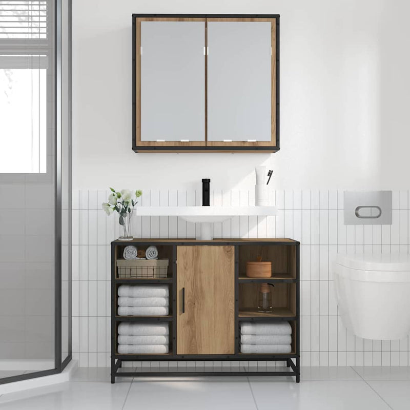 vidaXL Fürdőszobai tükörszekrény kézműves tölgy 65 x 20 x 60 cm