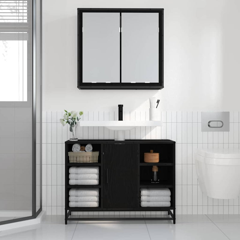 vidaXL Fürdőszobai tükörszekrény Musta tammi 65 x 20 x 60 cm Faanyag