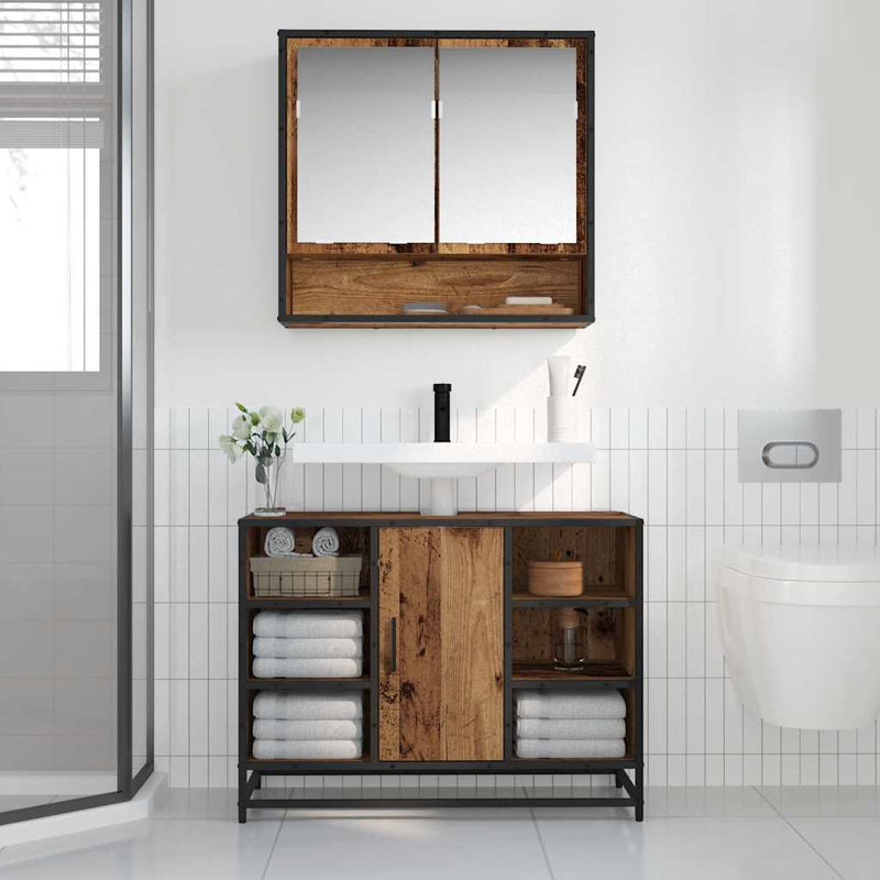 vidaXL Fürdőszobai tükörszekrény Régi fa 65 x 20 x 60 cm Faanyag