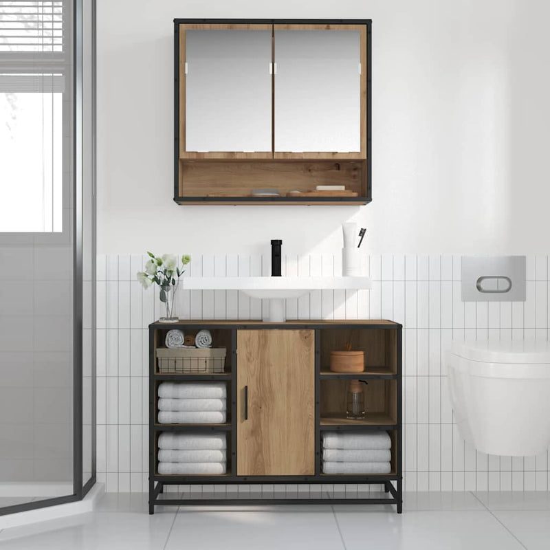 vidaXL Fürdőszobai tükörszekrény kézműves tölgy 65 x 20 x 60 cm