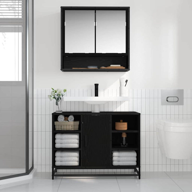 vidaXL Fürdőszobai tükörszekrény Musta tammi 65 x 20 x 60 cm Faanyag