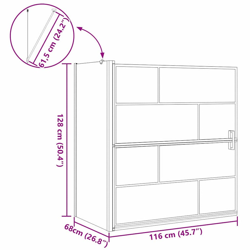vidaXL Fürdő Zuhany Képernyő Fekete és átlátszó 116 x 67 x 129.5 cm
