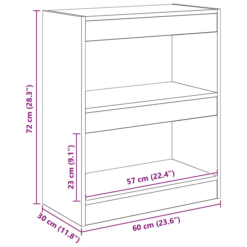 vidaXL Könyvespolc Fekete tölgy 60 x 30 x 72 cm Faanyag