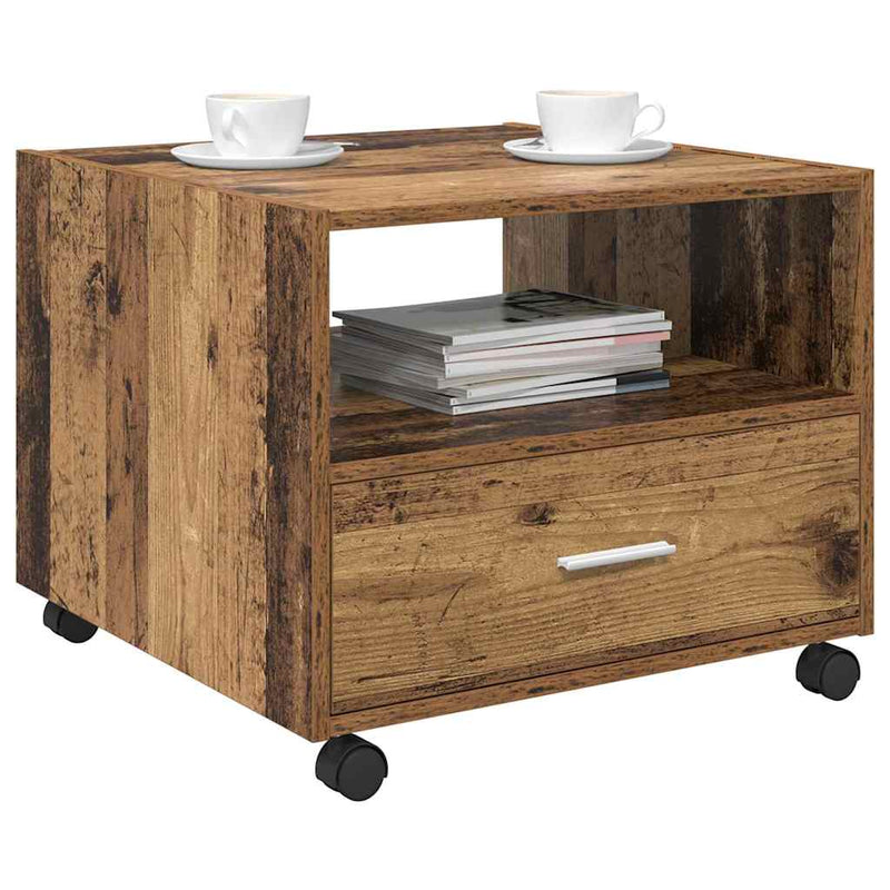 vidaXL Dohányzóasztal with Drawer Régi fa 55 x 55 x 45 cm Faanyag