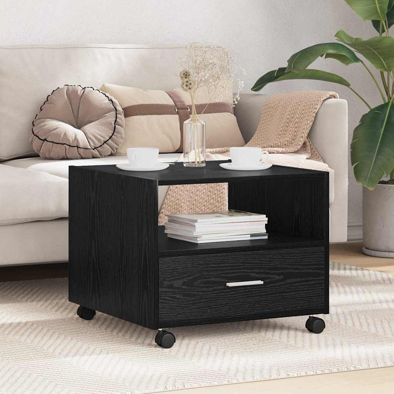 vidaXL Dohányzóasztal with Drawer Musta tammi 55 x 55 x 45 cm Faanyag