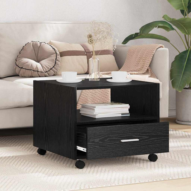 vidaXL Dohányzóasztal with Drawer Musta tammi 55 x 55 x 45 cm Faanyag