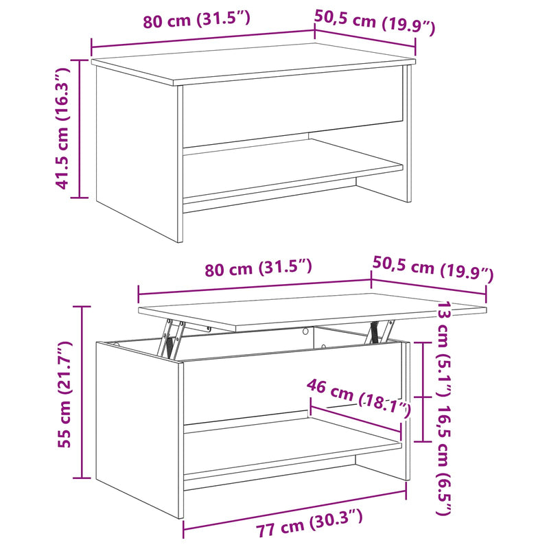 vidaXL Dohányzóasztal Öreg fa 80 x 50,5 x 41,5 cm Faanyag