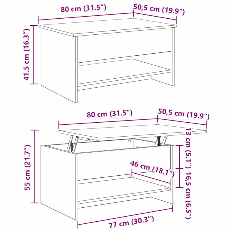vidaXL Dohányzóasztal kézműves tölgy 80 x 50.5 x 41.5 cm Faanyag