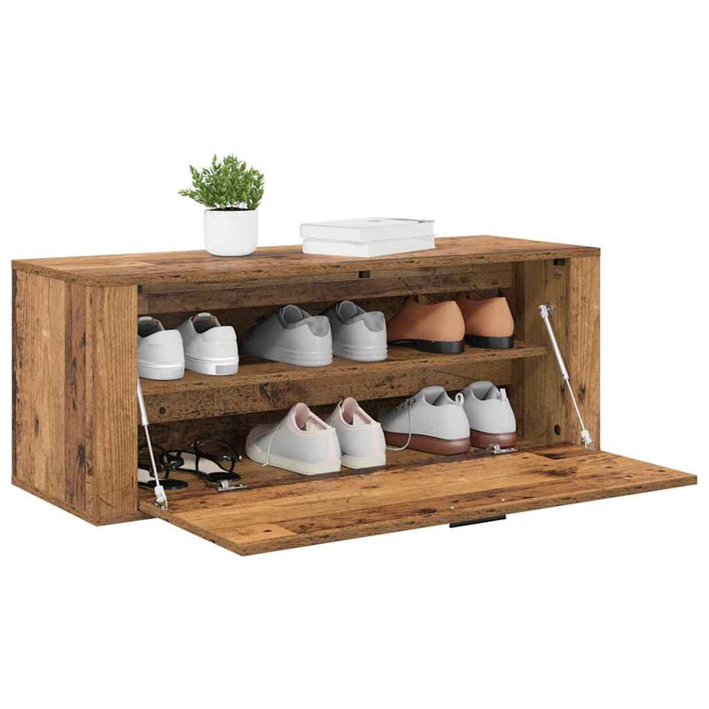 vidaXL Cipőszekrény polcokkal ajtóval Régi fa 100 x 35 x 38 cm Faanyag