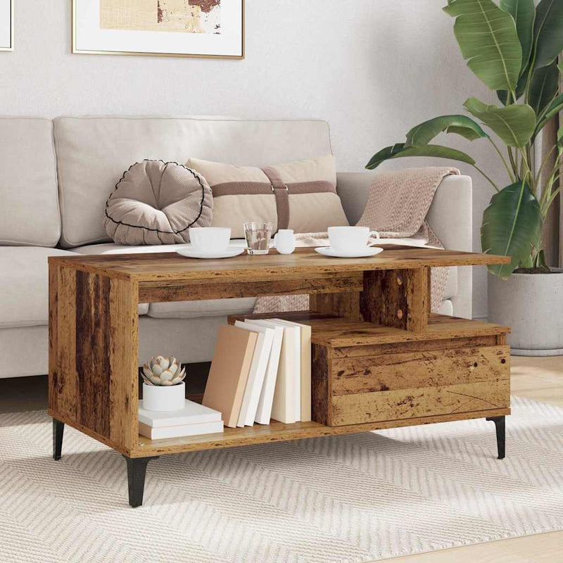 vidaXL Dohányzóasztal with Drawer Régi fa 90 x 49 x 45 cm Faanyag
