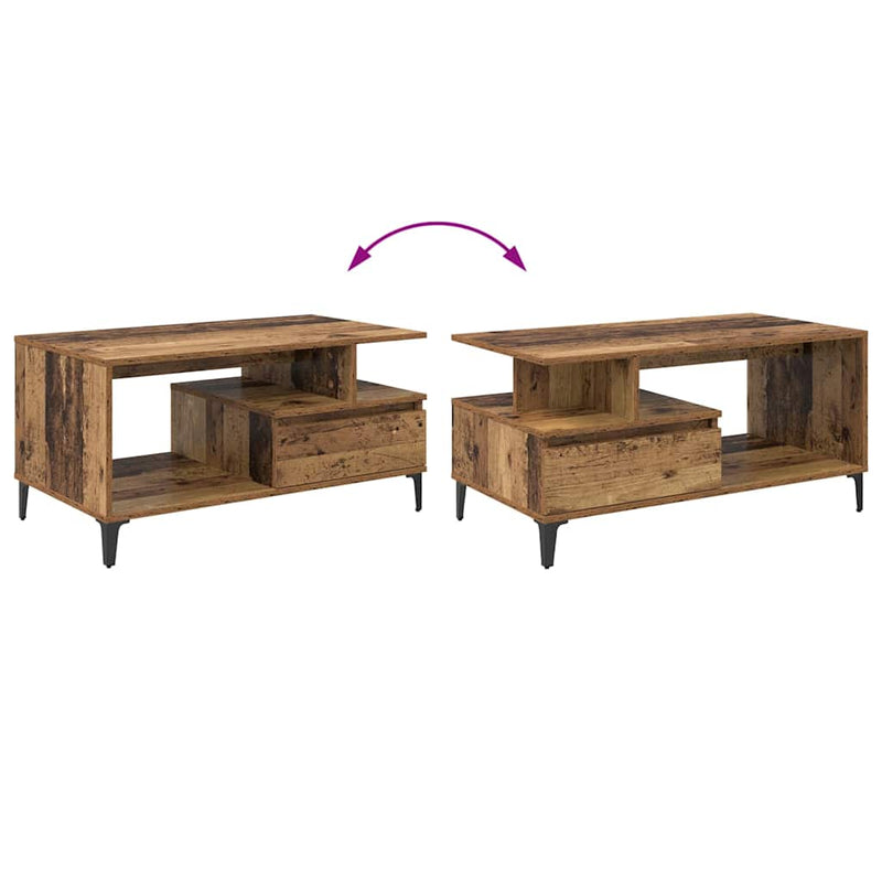 vidaXL Dohányzóasztal with Drawer Régi fa 90 x 49 x 45 cm Faanyag