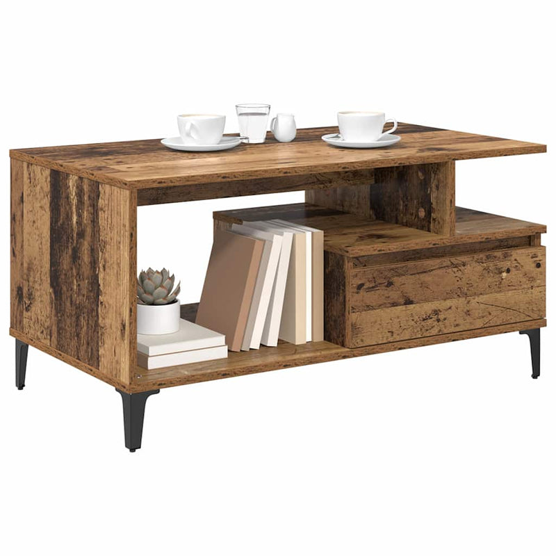 vidaXL Dohányzóasztal with Drawer Régi fa 90 x 49 x 45 cm Faanyag