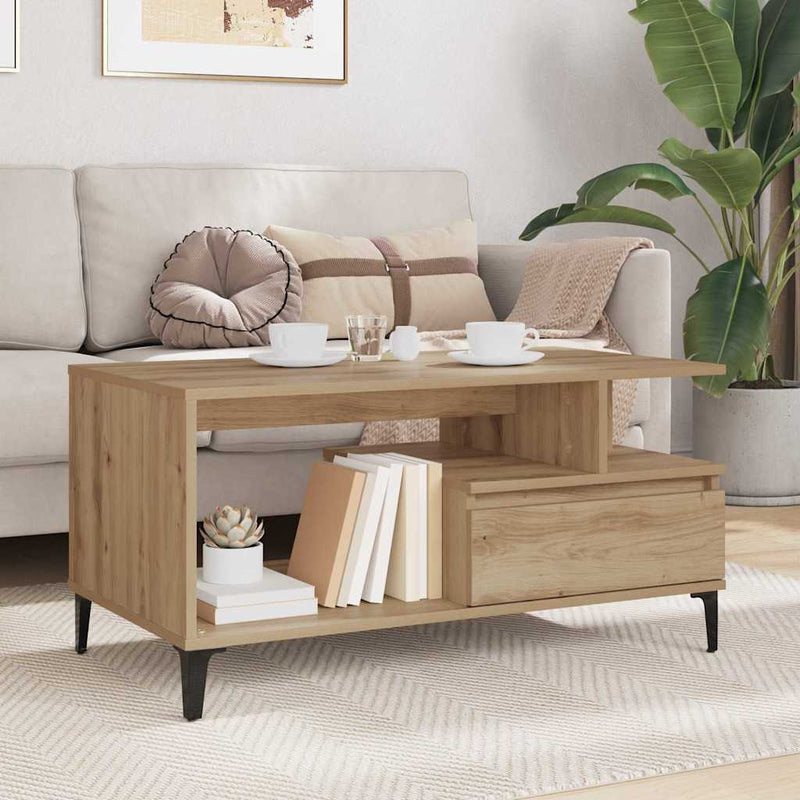 vidaXL Dohányzóasztal kézműves tölgy 90 x 49 x 45 cm Faanyag