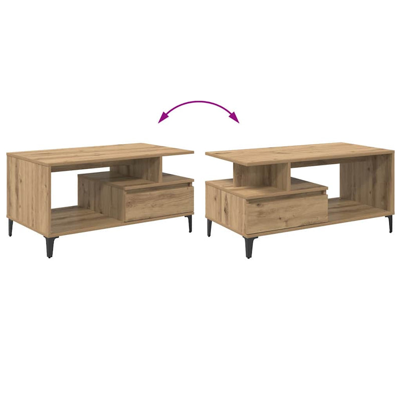 vidaXL Dohányzóasztal kézműves tölgy 90 x 49 x 45 cm Faanyag