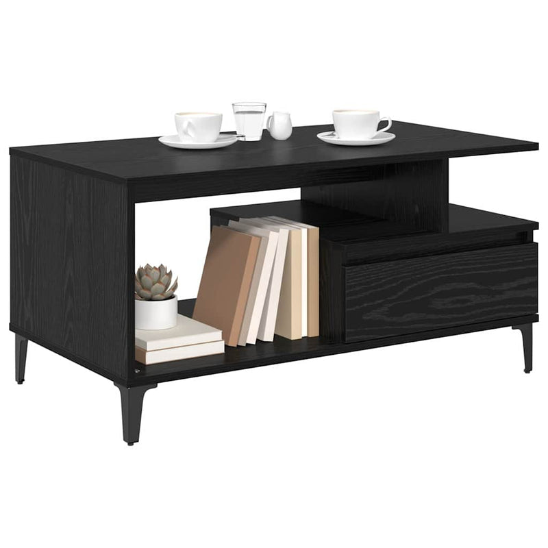 vidaXL Dohányzóasztal with Drawer Musta tammi 90 x 49 x 45 cm Faanyag